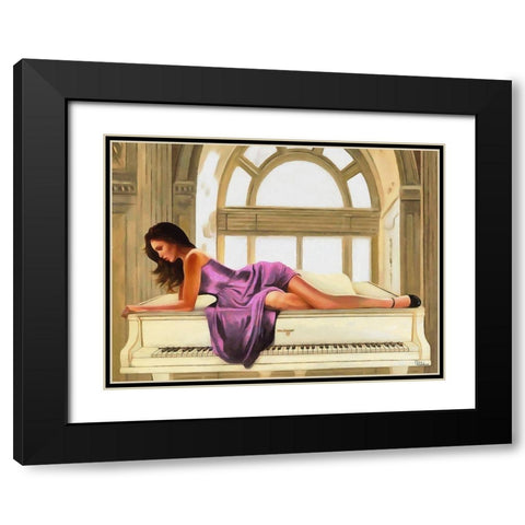 Girl Lying on the Piano Black Modern Wood Framed Art Print with Double Matting by Medeiros, Celito