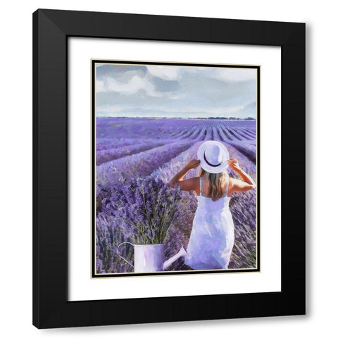 Girl with a White Hat Black Modern Wood Framed Art Print with Double Matting by Medeiros, Celito