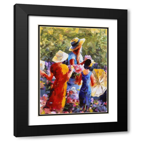 Three Girls with Umbrella Black Modern Wood Framed Art Print with Double Matting by Medeiros, Celito