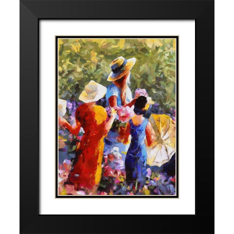Three Girls with Umbrella Black Modern Wood Framed Art Print with Double Matting by Medeiros, Celito