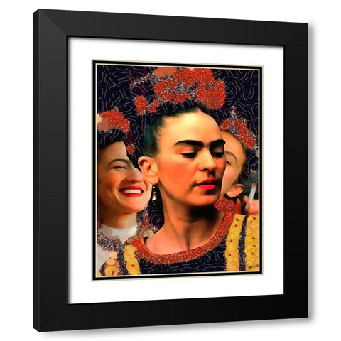 Frida Kahlo Variation I Black Modern Wood Framed Art Print with Double Matting by Medeiros, Celito