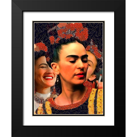 Frida Kahlo Variation I Black Modern Wood Framed Art Print with Double Matting by Medeiros, Celito