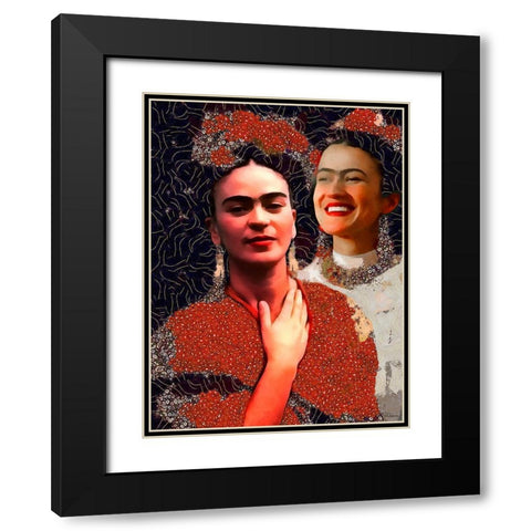 Frida Kahlo Variation II Black Modern Wood Framed Art Print with Double Matting by Medeiros, Celito
