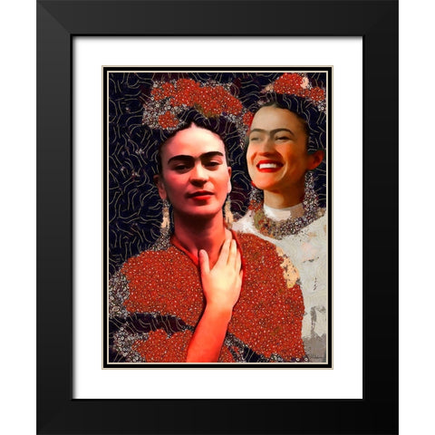 Frida Kahlo Variation II Black Modern Wood Framed Art Print with Double Matting by Medeiros, Celito