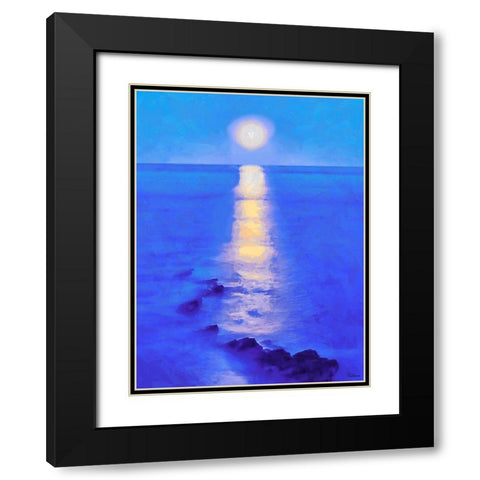 Full Moon over the Sea Black Modern Wood Framed Art Print with Double Matting by Medeiros, Celito