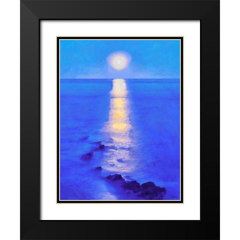 Full Moon over the Sea Black Modern Wood Framed Art Print with Double Matting by Medeiros, Celito