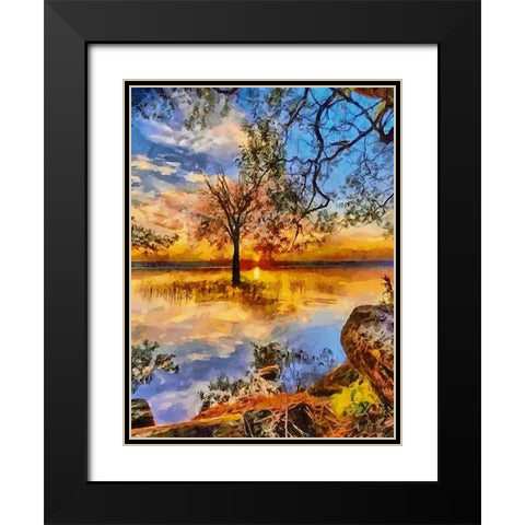 Tree in the Lake Black Modern Wood Framed Art Print with Double Matting by Medeiros, Celito