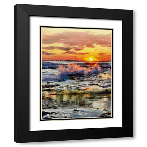 Waves under Sunset Black Modern Wood Framed Art Print with Double Matting by Medeiros, Celito