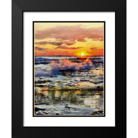 Waves under Sunset Black Modern Wood Framed Art Print with Double Matting by Medeiros, Celito