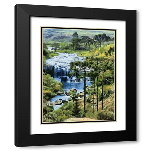 Nice Watterfall Black Modern Wood Framed Art Print with Double Matting by Medeiros, Celito
