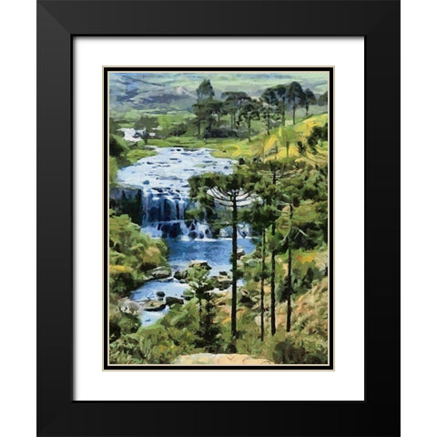 Nice Watterfall Black Modern Wood Framed Art Print with Double Matting by Medeiros, Celito