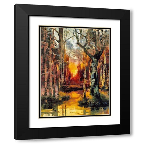 Bay in Autumn II Black Modern Wood Framed Art Print with Double Matting by Medeiros, Celito