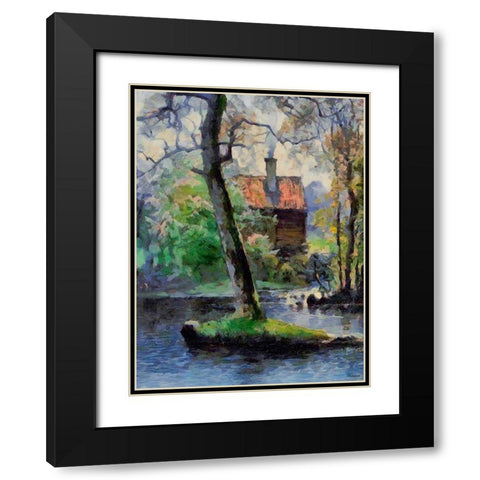 House near the Lake Black Modern Wood Framed Art Print with Double Matting by Medeiros, Celito