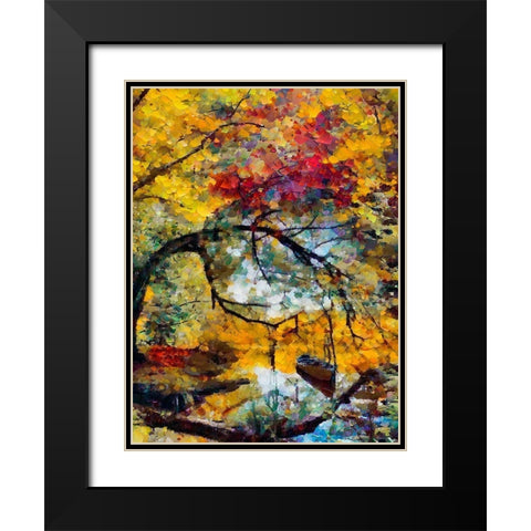 Autumn Lake with Boat Black Modern Wood Framed Art Print with Double Matting by Medeiros, Celito