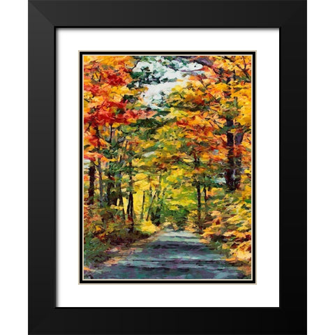 Golden Autumn Leaves Black Modern Wood Framed Art Print with Double Matting by Medeiros, Celito