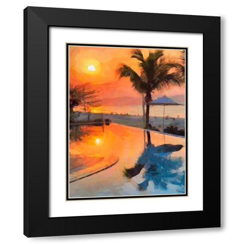 Sunset over the Beach Black Modern Wood Framed Art Print with Double Matting by Medeiros, Celito