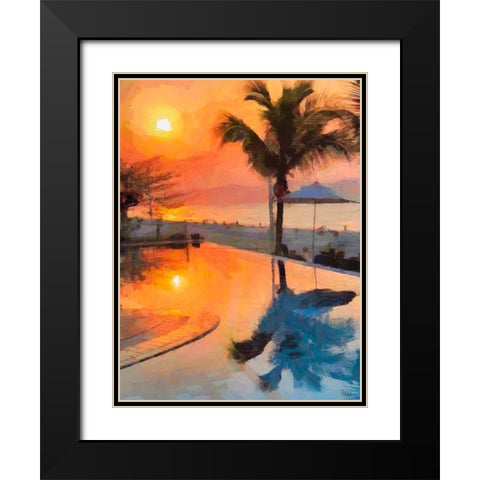 Sunset over the Beach Black Modern Wood Framed Art Print with Double Matting by Medeiros, Celito