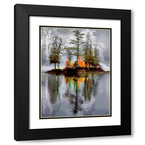 Autumn Island in the Lake Black Modern Wood Framed Art Print with Double Matting by Medeiros, Celito