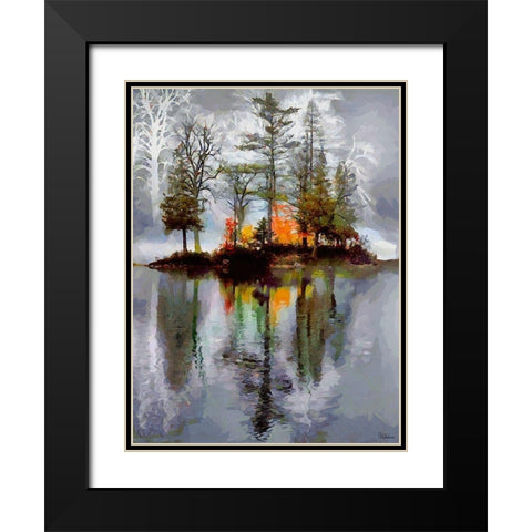 Autumn Island in the Lake Black Modern Wood Framed Art Print with Double Matting by Medeiros, Celito