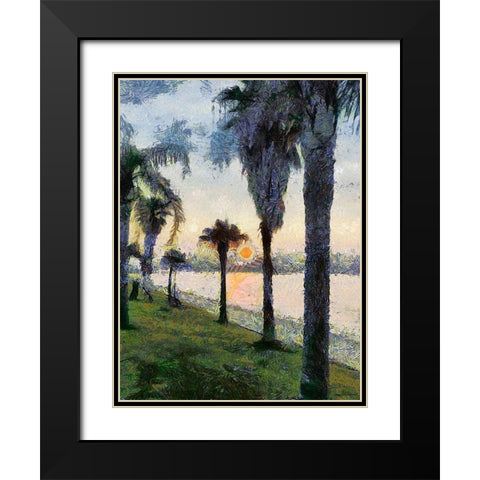 Palm Trees at Sunrise Black Modern Wood Framed Art Print with Double Matting by Medeiros, Celito