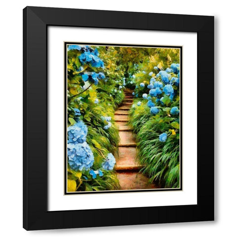 Stairs between Hydrangeas Black Modern Wood Framed Art Print with Double Matting by Medeiros, Celito