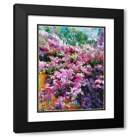 Pink Flowering Garden II Black Modern Wood Framed Art Print with Double Matting by Medeiros, Celito
