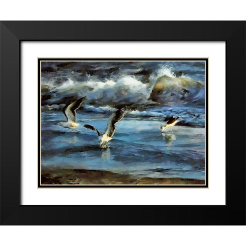 Seagulls ont the Beach Black Modern Wood Framed Art Print with Double Matting by Medeiros, Celito