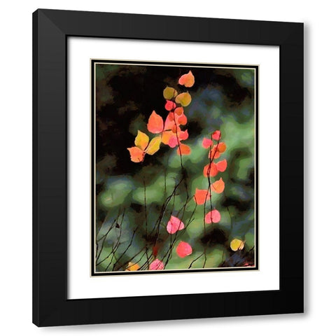 Red Leavers on Dark Background Black Modern Wood Framed Art Print with Double Matting by Medeiros, Celito