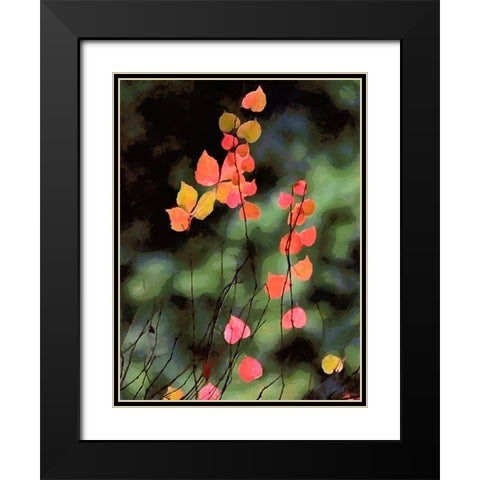 Red Leavers on Dark Background Black Modern Wood Framed Art Print with Double Matting by Medeiros, Celito