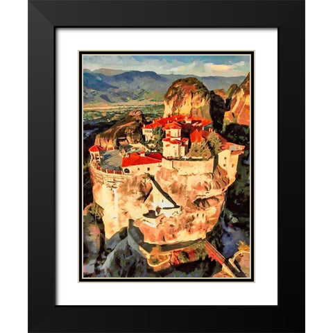 Temple in Greece Black Modern Wood Framed Art Print with Double Matting by Medeiros, Celito