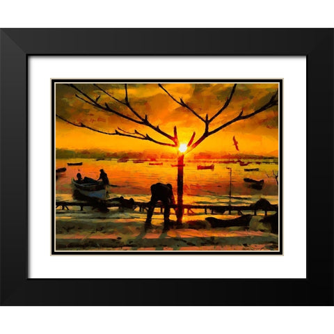 Small Harbour by Sunset I Black Modern Wood Framed Art Print with Double Matting by Medeiros, Celito