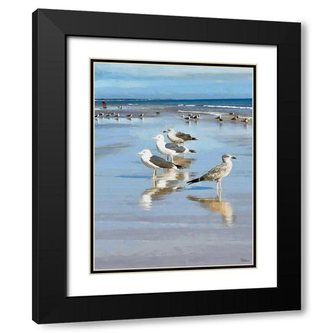Seagulls on the Beach II Black Modern Wood Framed Art Print with Double Matting by Medeiros, Celito