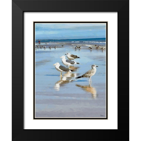 Seagulls on the Beach II Black Modern Wood Framed Art Print with Double Matting by Medeiros, Celito
