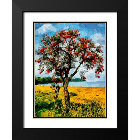 Red Tree on a Yellow Field Black Modern Wood Framed Art Print with Double Matting by Medeiros, Celito