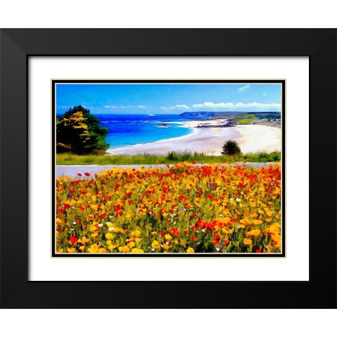 Flowers on the Field near Beach Black Modern Wood Framed Art Print with Double Matting by Medeiros, Celito