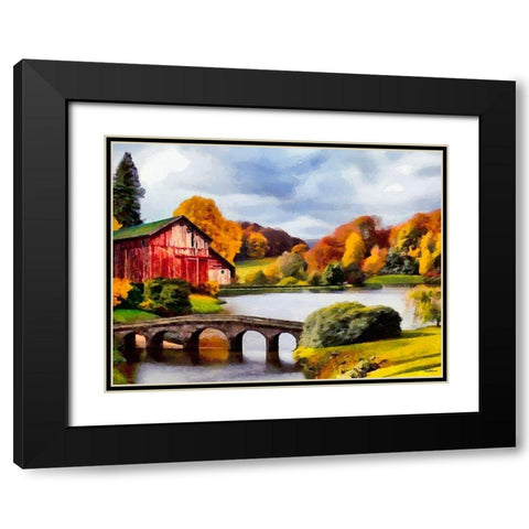 Red House with Stone Bridge Black Modern Wood Framed Art Print with Double Matting by Medeiros, Celito