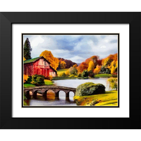 Red House with Stone Bridge Black Modern Wood Framed Art Print with Double Matting by Medeiros, Celito