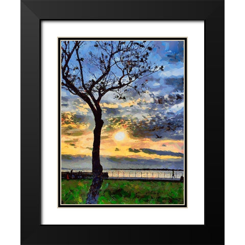 A Tree at Sunset Black Modern Wood Framed Art Print with Double Matting by Medeiros, Celito
