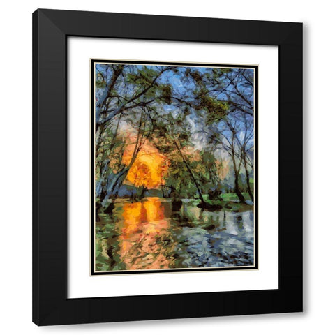 Sunset above the River Black Modern Wood Framed Art Print with Double Matting by Medeiros, Celito