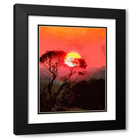 Sunset behind the Tree I Black Modern Wood Framed Art Print with Double Matting by Medeiros, Celito