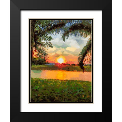 Sunset behind the Tree III Black Modern Wood Framed Art Print with Double Matting by Medeiros, Celito