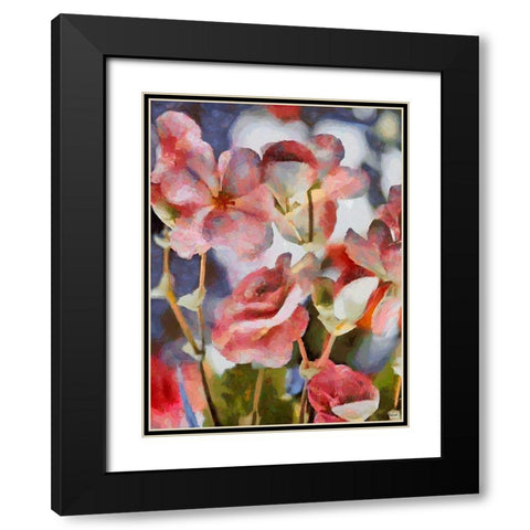 Pink Flowers Black Modern Wood Framed Art Print with Double Matting by Medeiros, Celito