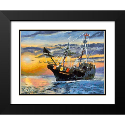 Boat Santa Maria V Black Modern Wood Framed Art Print with Double Matting by Medeiros, Celito