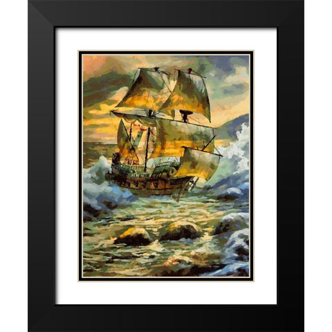 Boat Santa Maria VI Black Modern Wood Framed Art Print with Double Matting by Medeiros, Celito
