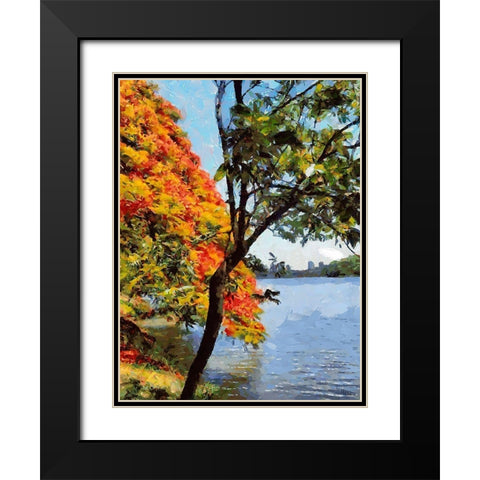 Flowering Tree near the Lake Black Modern Wood Framed Art Print with Double Matting by Medeiros, Celito