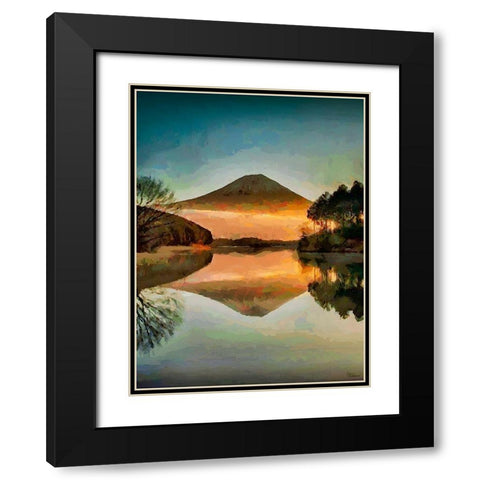 Mirroring Volcano Black Modern Wood Framed Art Print with Double Matting by Medeiros, Celito