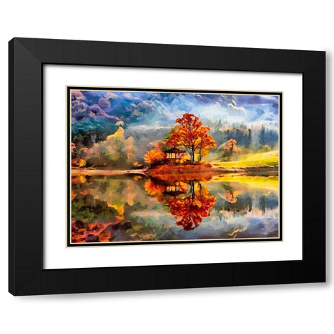 Watterfall with yellow Flower Black Modern Wood Framed Art Print with Double Matting by Medeiros, Celito