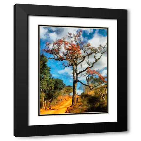 House with a Pink Tree II Black Modern Wood Framed Art Print with Double Matting by Medeiros, Celito