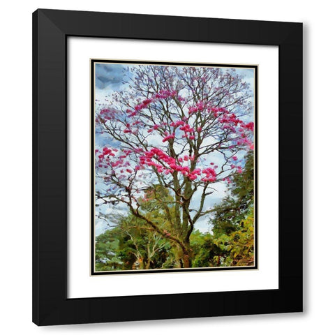 Pink Flowering Tree Black Modern Wood Framed Art Print with Double Matting by Medeiros, Celito