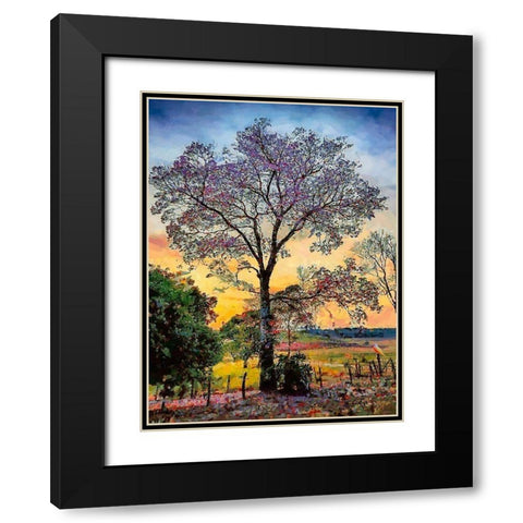 Pink Flowering Tree II Black Modern Wood Framed Art Print with Double Matting by Medeiros, Celito